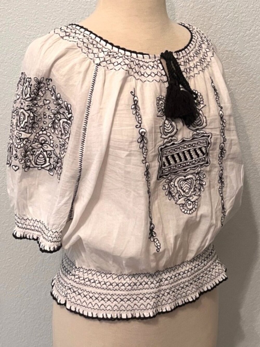Ralph Lauren White Short Sleeve 100% Cotton Embroidered Top Women's XL Blk LBL - Picture 3 of 9